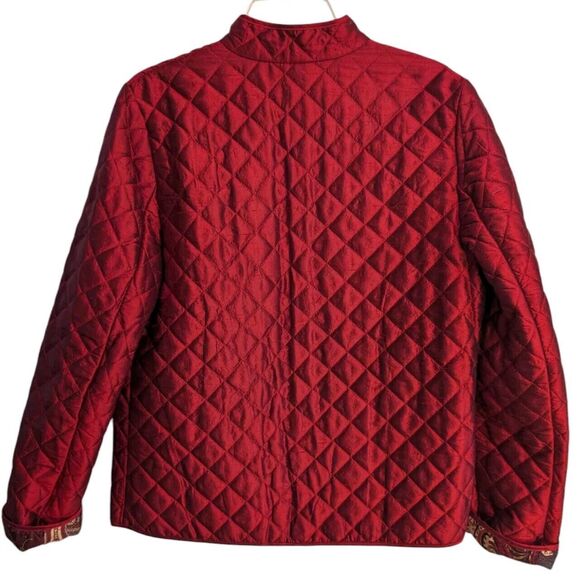 Neiman Marcus 100% Silk Quilted Red Vintage Open Front Jacket M Paisley Lined - Picture 4 of 6